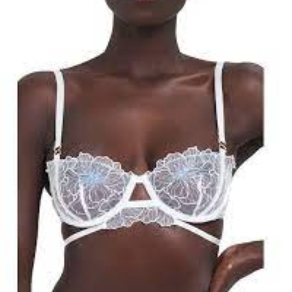 Bluebella Vienna White Blue Lace Floral Embroidery Underwire Bra Style 41214 34B
